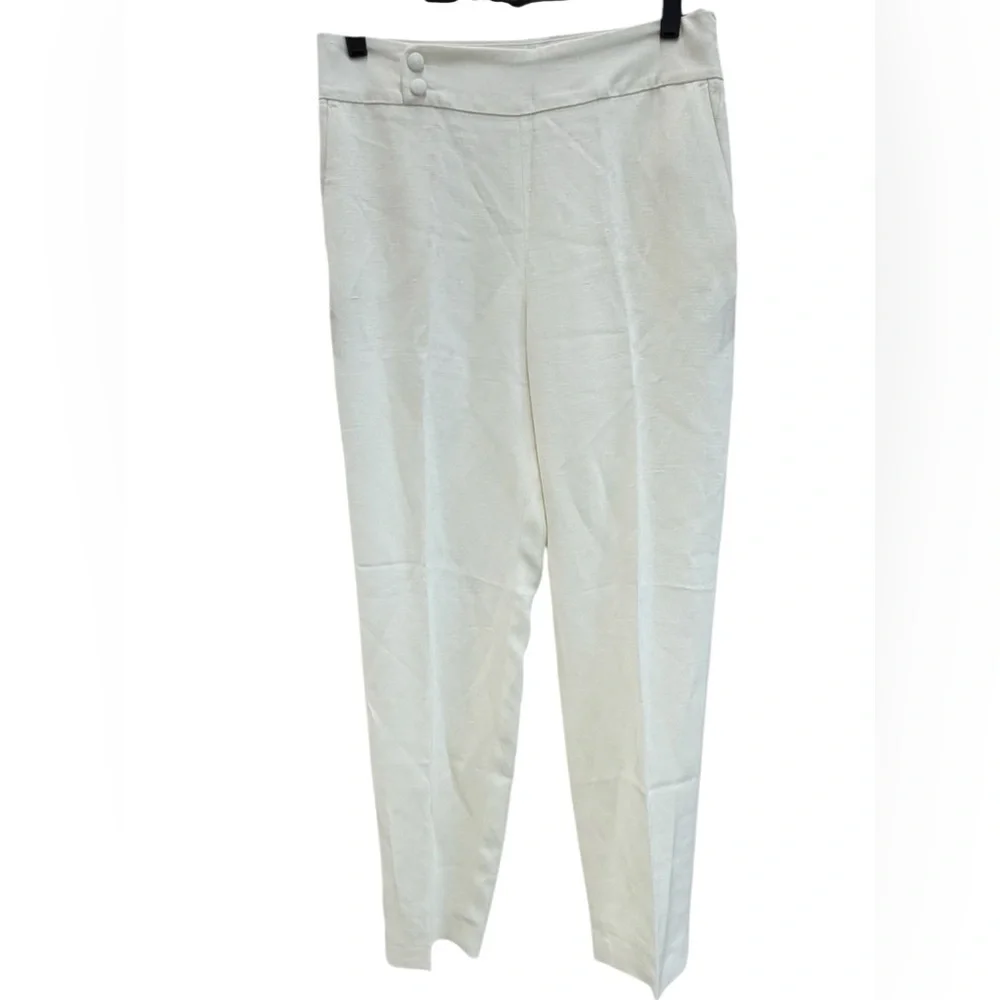 Sézane White Linen Blend High Rise Straight Leg‎ Trousers Women’s Size 38